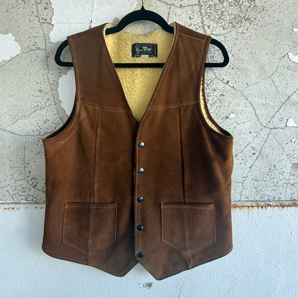 Vintage 70s Leather Vest Joo Kay Western Ranchwear Brown Leather Sherpa Lined 40